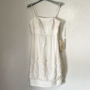 SUE WONG NWT Embroidered Silk Blend Slip Mini Dress in White Size 6